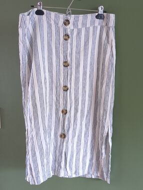 Liquid X Linen Blend Button Down Midi Skirt Partially Lined Side Slits Sz L